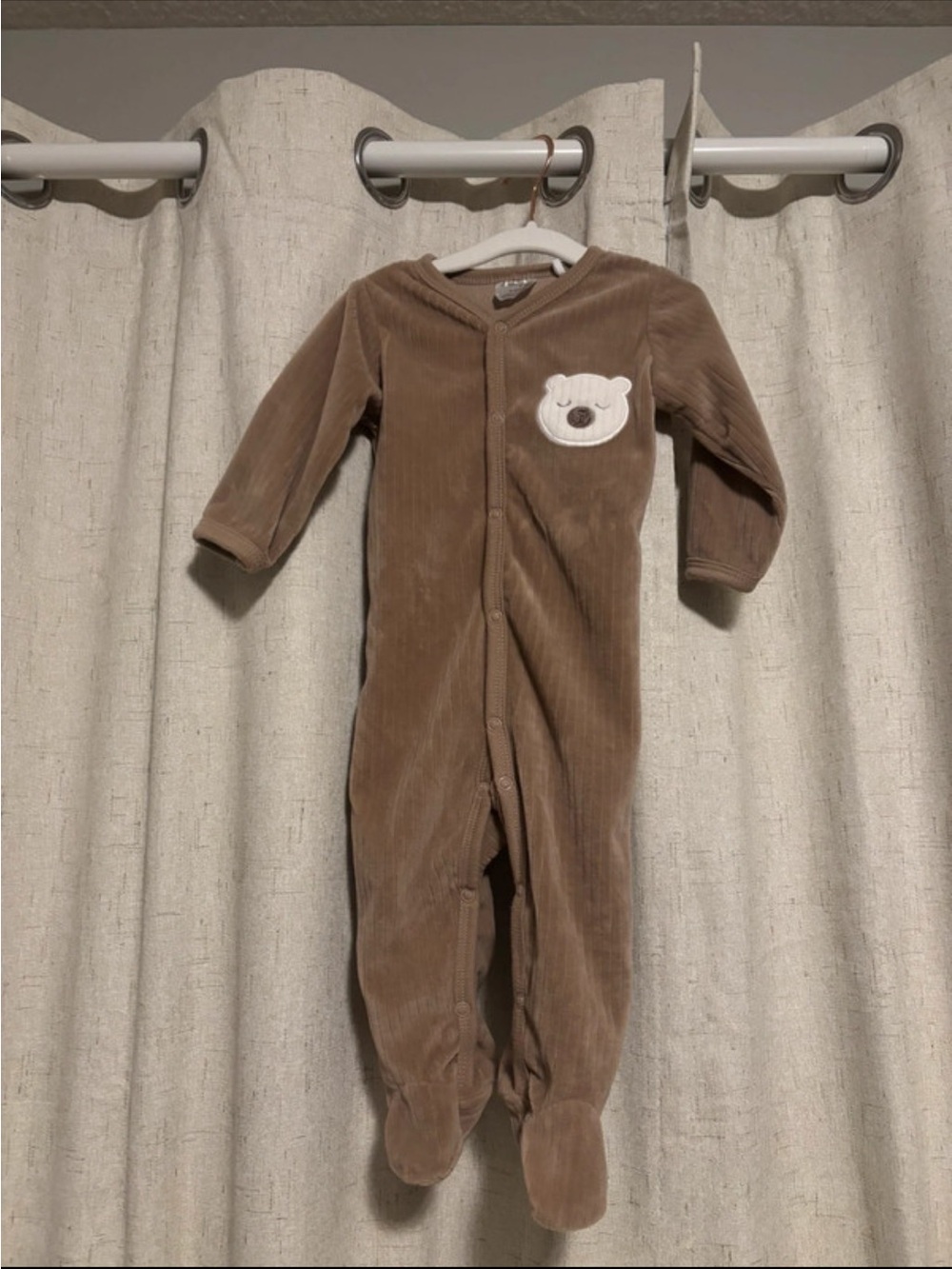 Baby Corduroy Footed One-Piece with Bear Patch - Brown